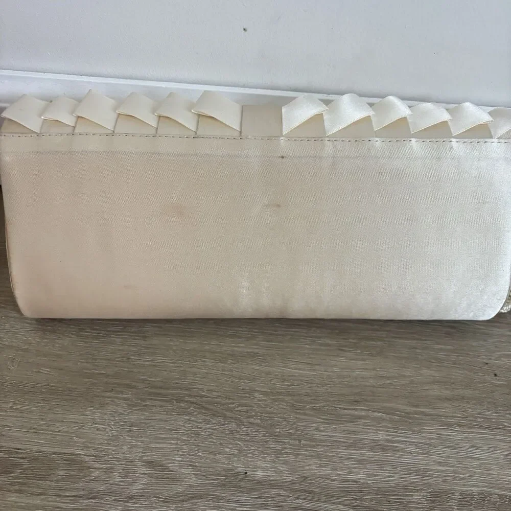 Jessica McClintock Evening Bag Champagne Satin Clutch  Strap Wedding READ